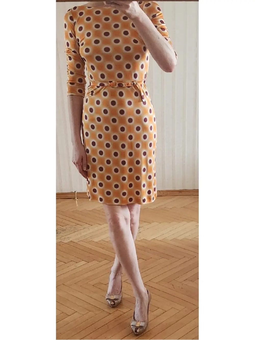 Prada Milano Printed Midi Dress | Y2K Mod Polka Dot Dress | IT 38